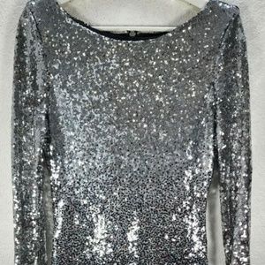 Women's Premier Amour Sequined Silver Black Bodycon Evening Cocktail Dress Sz 8